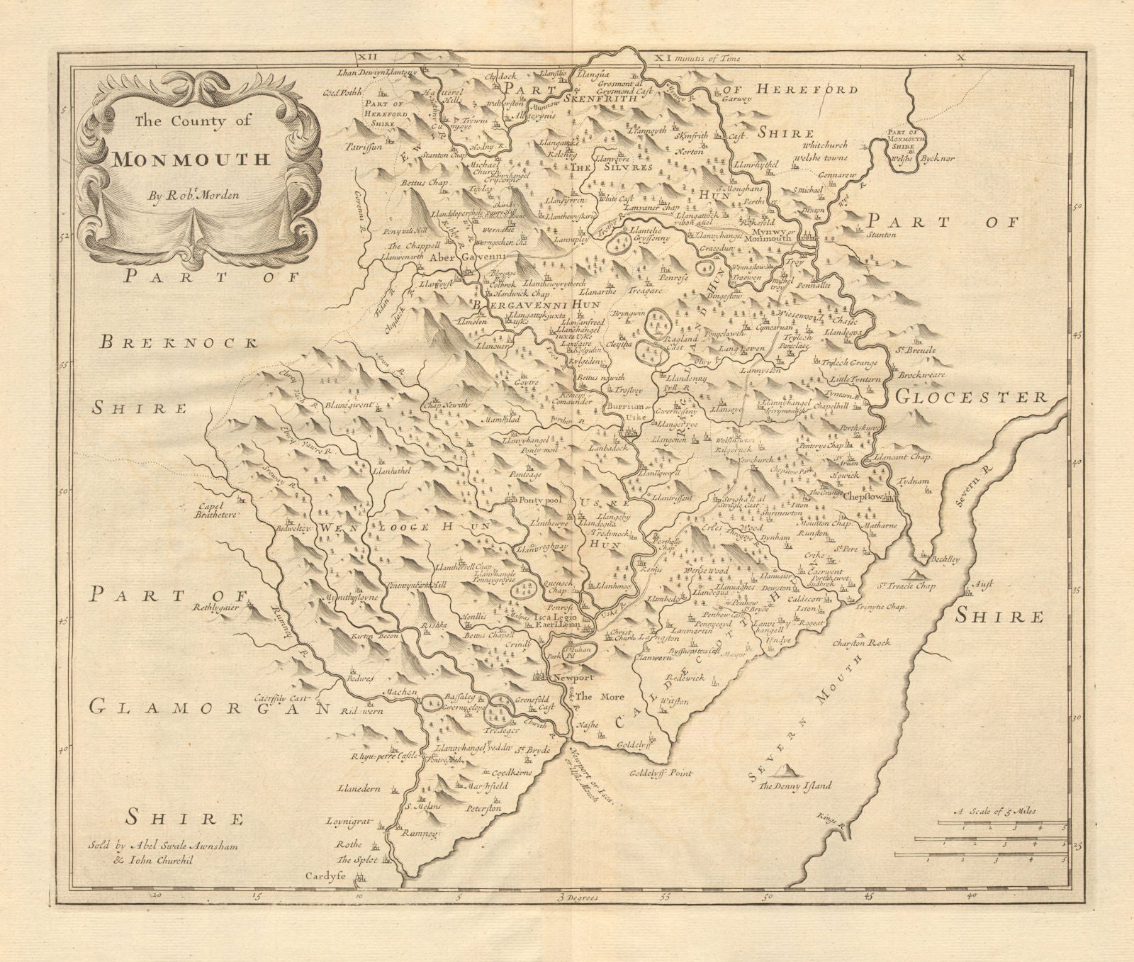 Monmouthshire. 'COUNTY OF MONMOUTH'. ROBERT MORDEN.Camden's Britannia 1772 map